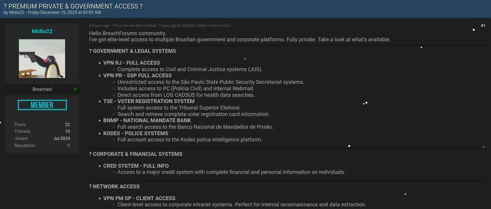 BreachForums selling on BF