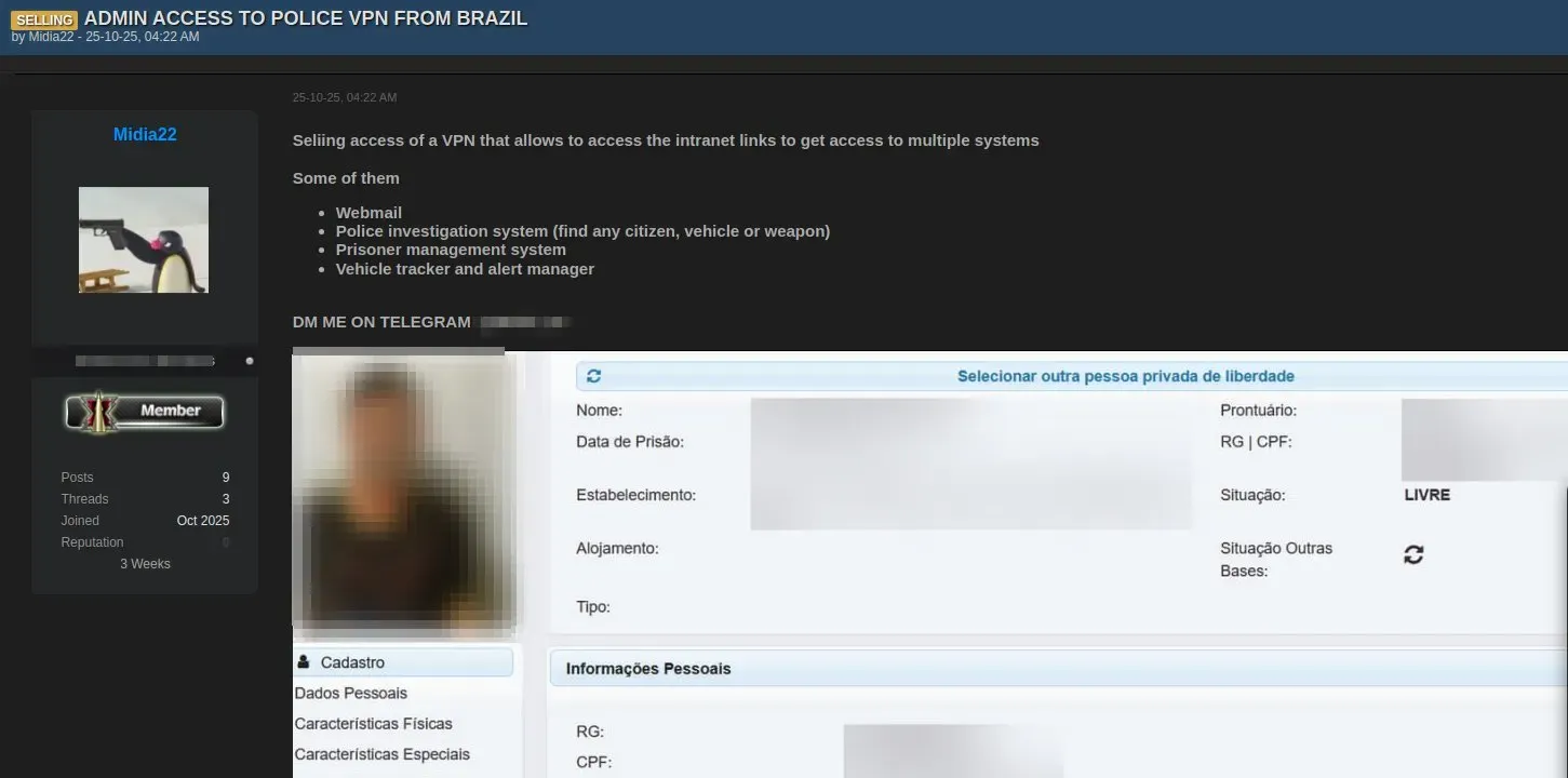 Midia22 selling brazilian police VPN access on BF