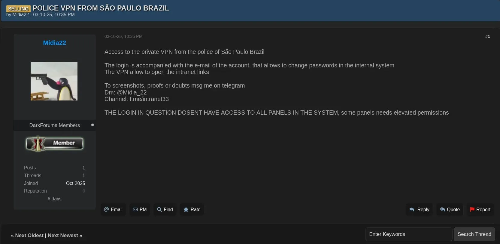 Midia22 selling another VPN access on BF